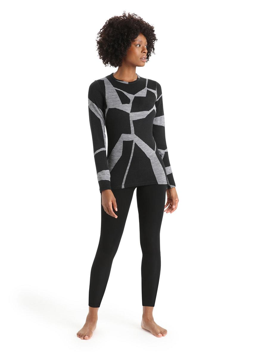 One Piece & Sets Icebreaker Merino 250 Vertex Long Sleeve Crewe Thermal Top Fractured Landscapes Damskie Czarne | PL 1157EBCX